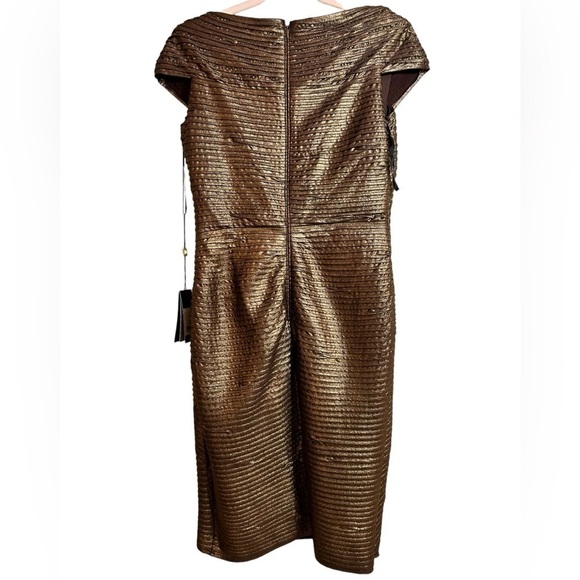 Tadashi Shoji Metallic Bronze Cap Sleeve Pintuck Cocktail Dress Size Medium - Picture 3 of 12